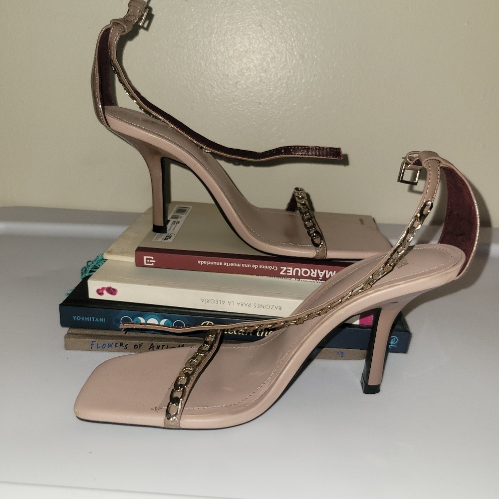 Zara  Nude Stiletto Heels with Gold Accents